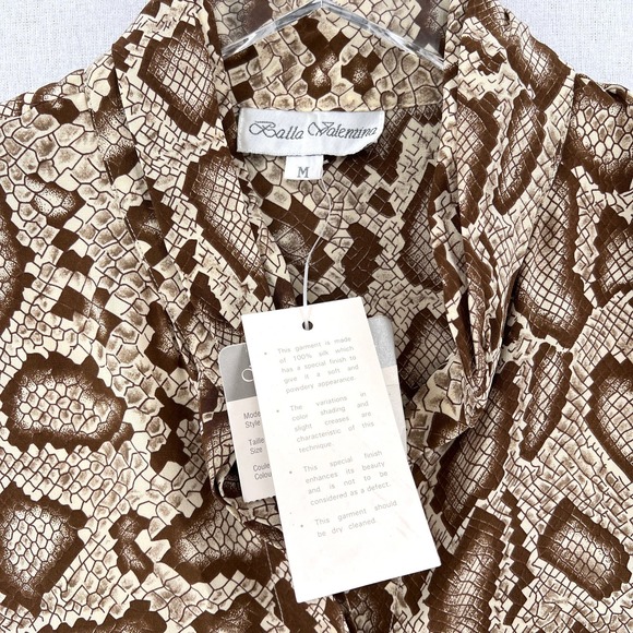 BALLA VALENTINA Shirt Womens Medium Cream Brown Snake Python Print Silk Blouse - Picture 13 of 16